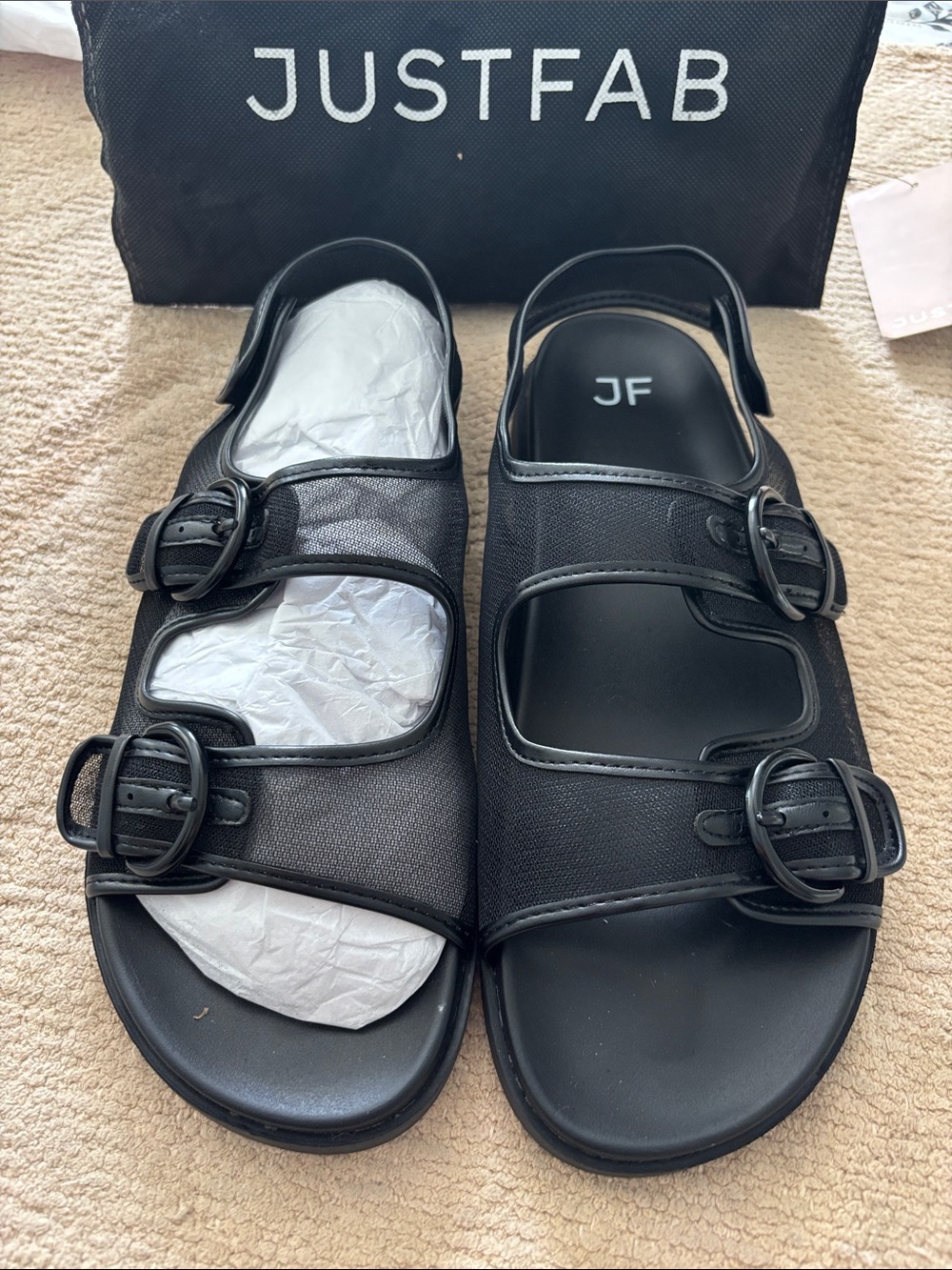 JustFab Black Double Buckle Slide Sandals